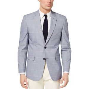 Tommy Hilfiger Mens Modern-Fit Plaid Sport Coat 44 Long Blue/Red Blazer - NWT